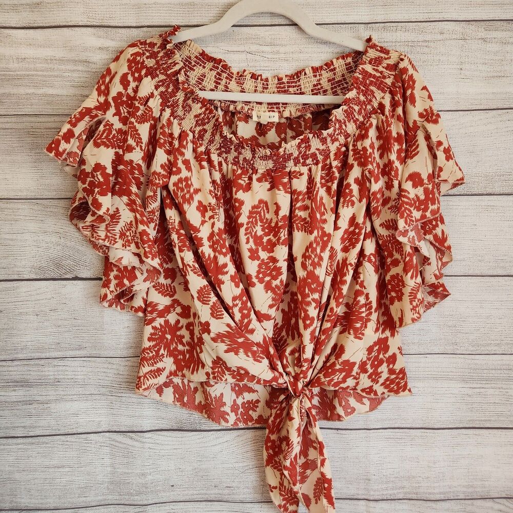 Mainstrip M Floral Cottagecore Y2K Beach Coastal Flowy Crop Blouse